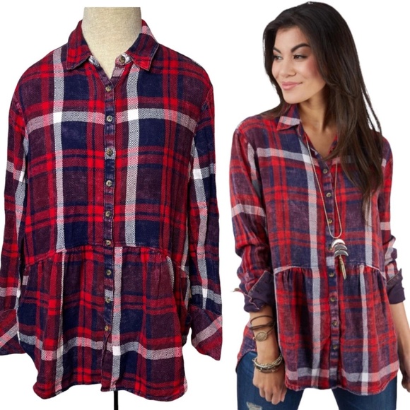Free People Easy Street Plaid Shirt Size L - Picture 7 of 8